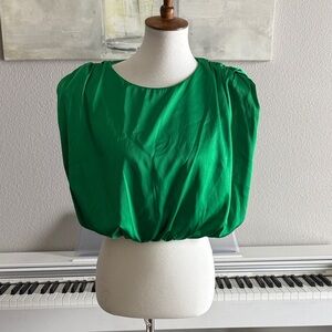 Green Satin Cropped Blouse Sz Large